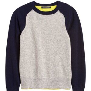 Banana Republic Italian Merino Wool Raglan Sweater S Grey Navy Yellow Colorblock